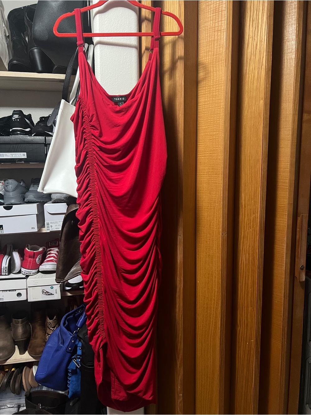 torrid Red Ruched Midi Slip Dress